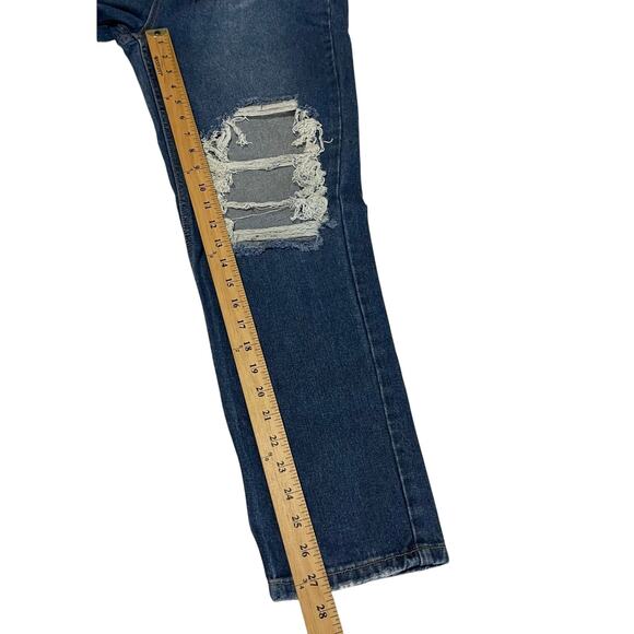 Forever 21 Womens Destroyed Knees Denim Dark Wash Mom Jeans Size 27 New - Picture 6 of 12